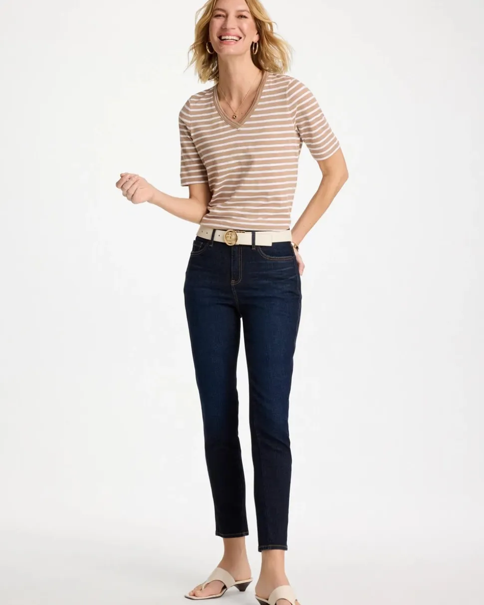 Striped Cotton Slub V-Neck Tee