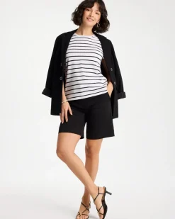 Striped Cotton Stretch Cap-Sleeve Tee