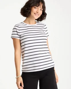 Striped Cotton Stretch Cap-Sleeve Tee