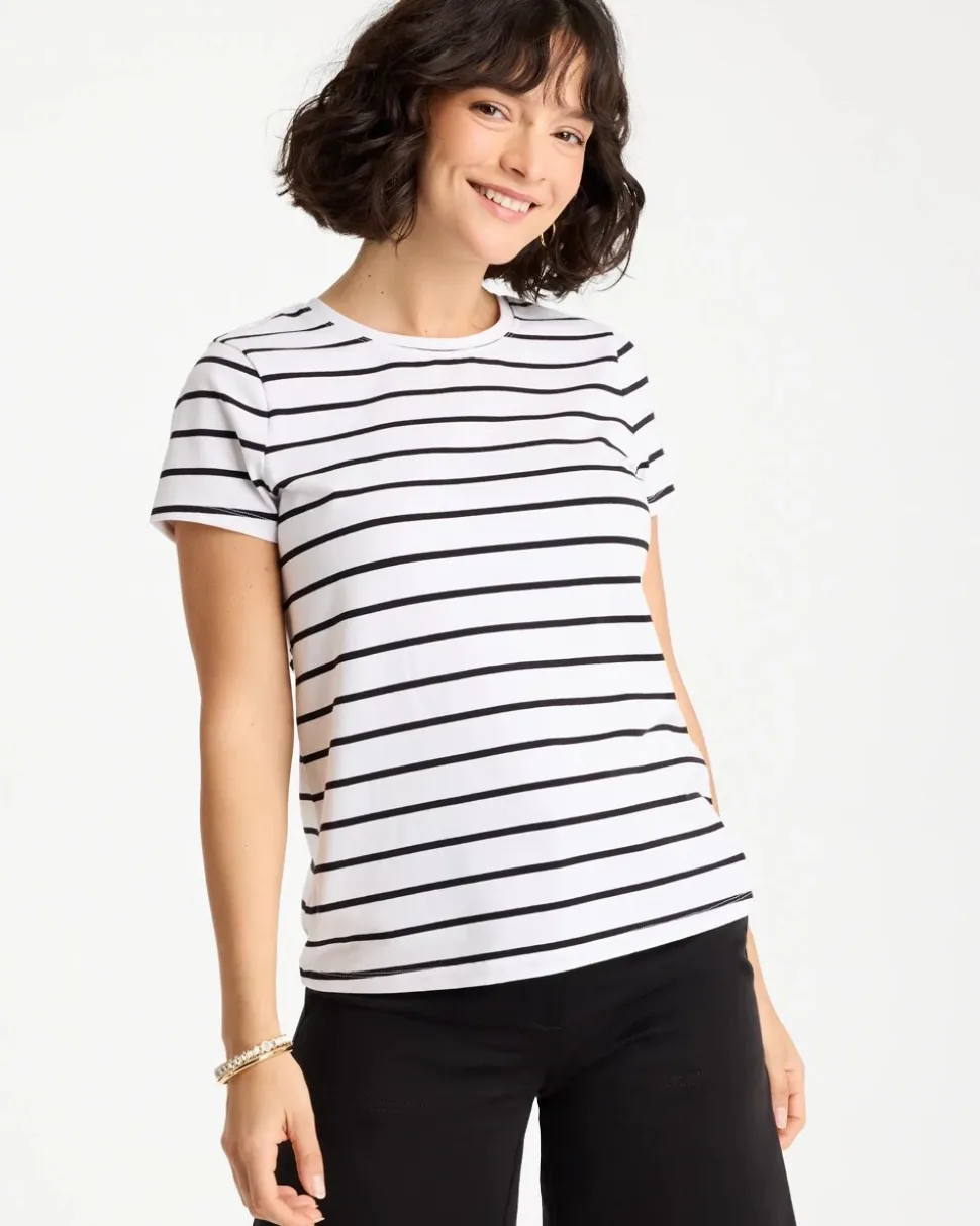Striped Cotton Stretch Cap-Sleeve Tee