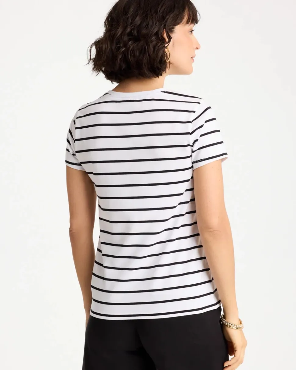 Striped Cotton Stretch Cap-Sleeve Tee
