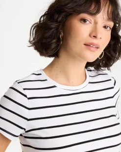 Striped Cotton Stretch Cap-Sleeve Tee