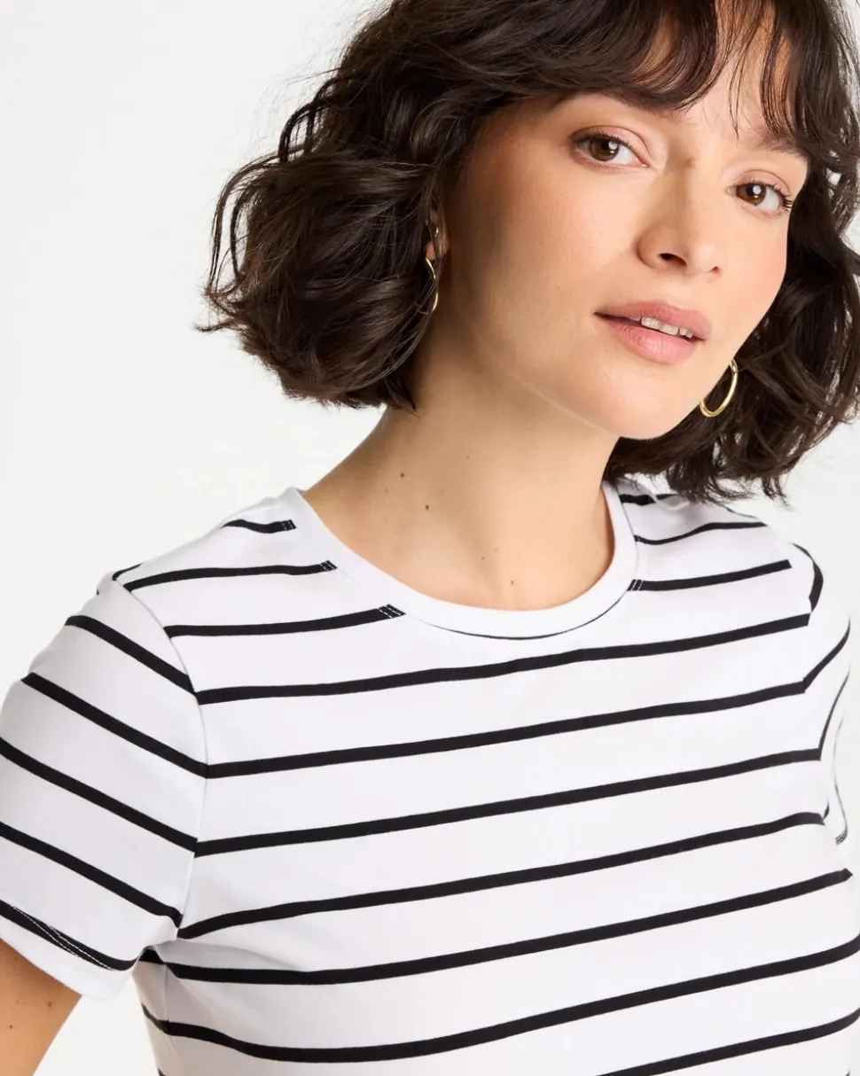 Striped Cotton Stretch Cap-Sleeve Tee