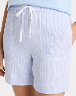 Striped Crinkle Gauze Cotton Shorts