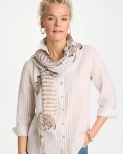 Striped Floral Oblong Scarf