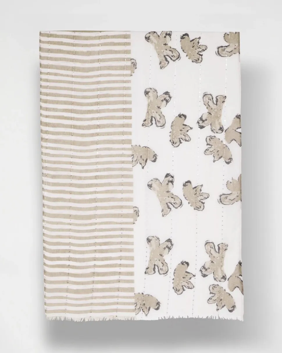 Striped Floral Oblong Scarf