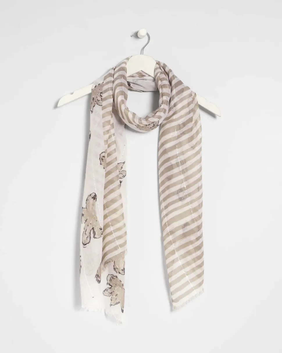 Striped Floral Oblong Scarf
