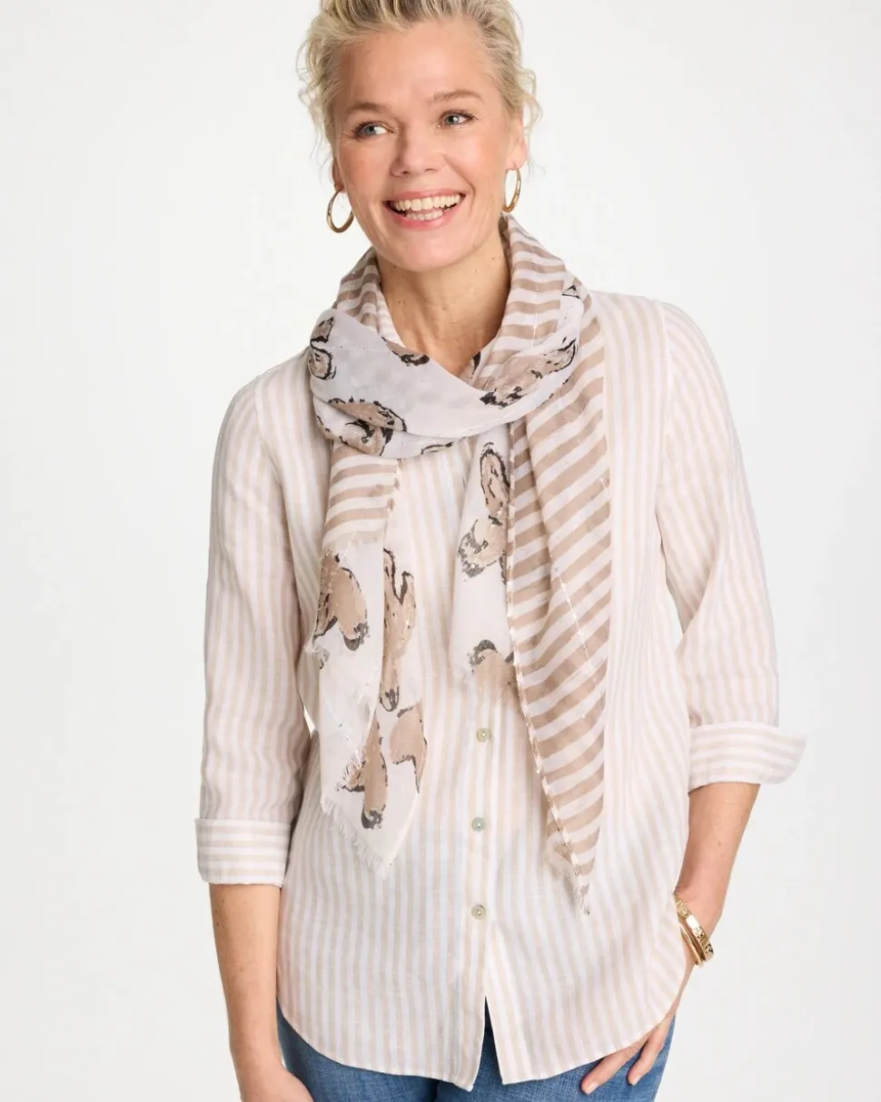 Striped Floral Oblong Scarf