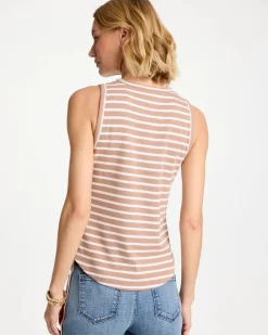 Striped High Neck Rib Tank