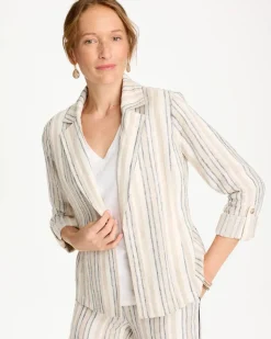 Striped Linen Roll Sleeve Blazer