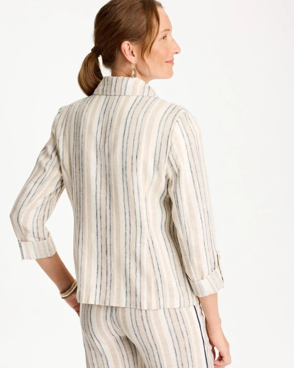 Striped Linen Roll Sleeve Blazer
