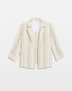 Striped Linen Roll Sleeve Blazer