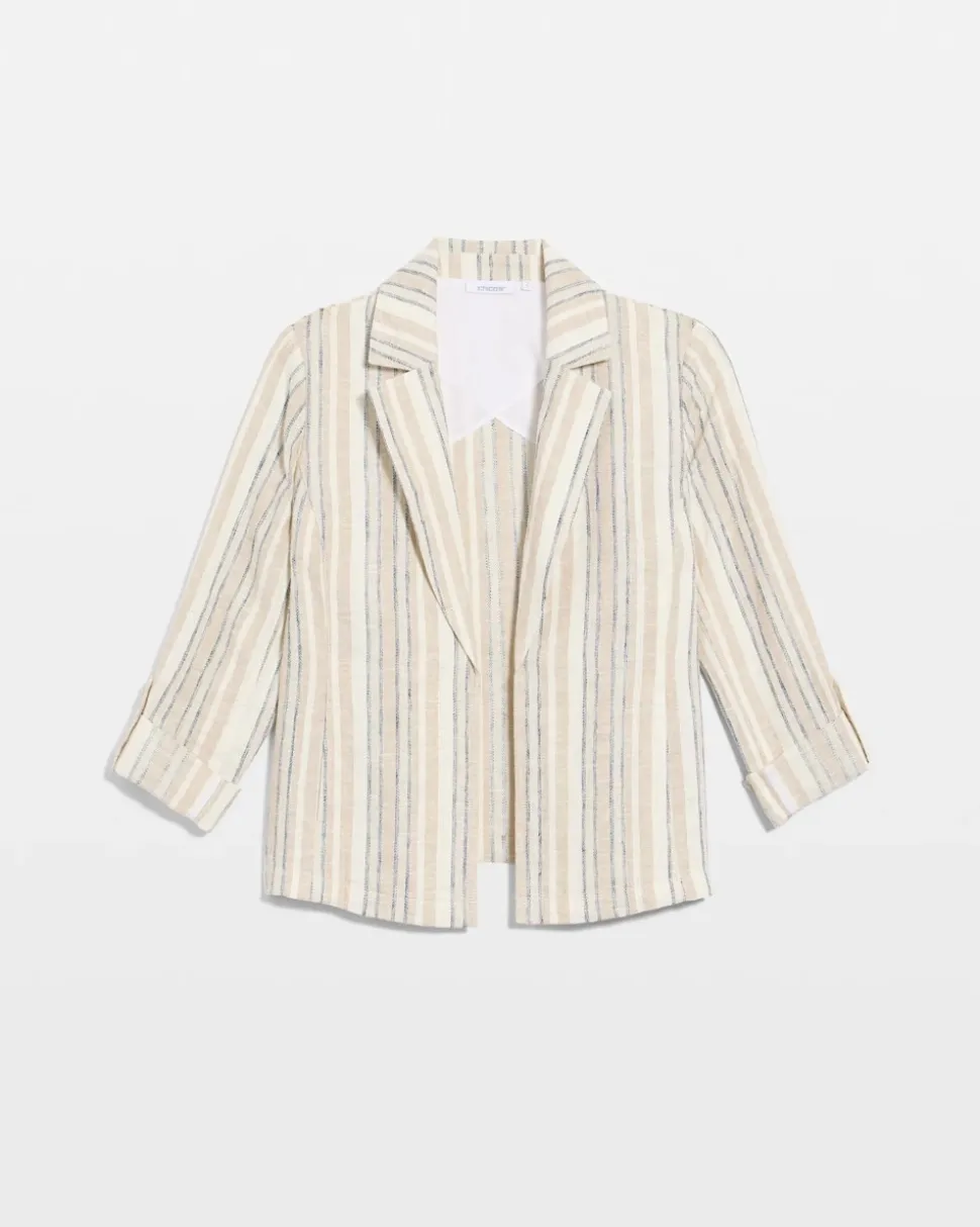 Striped Linen Roll Sleeve Blazer