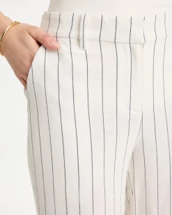 Striped Linen Wide-Leg Ankle Pants