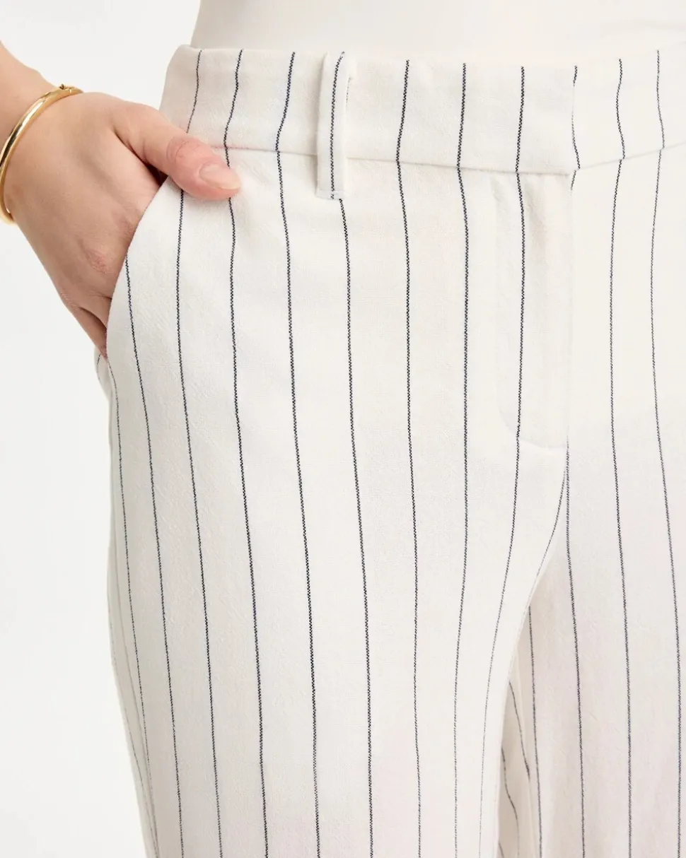 Striped Linen Wide-Leg Ankle Pants