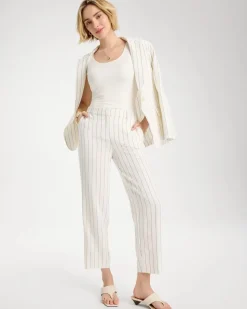 Striped Linen Wide-Leg Ankle Pants