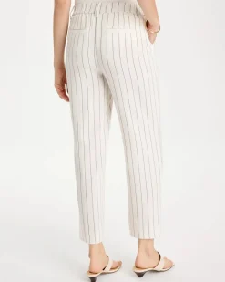 Striped Linen Wide-Leg Ankle Pants