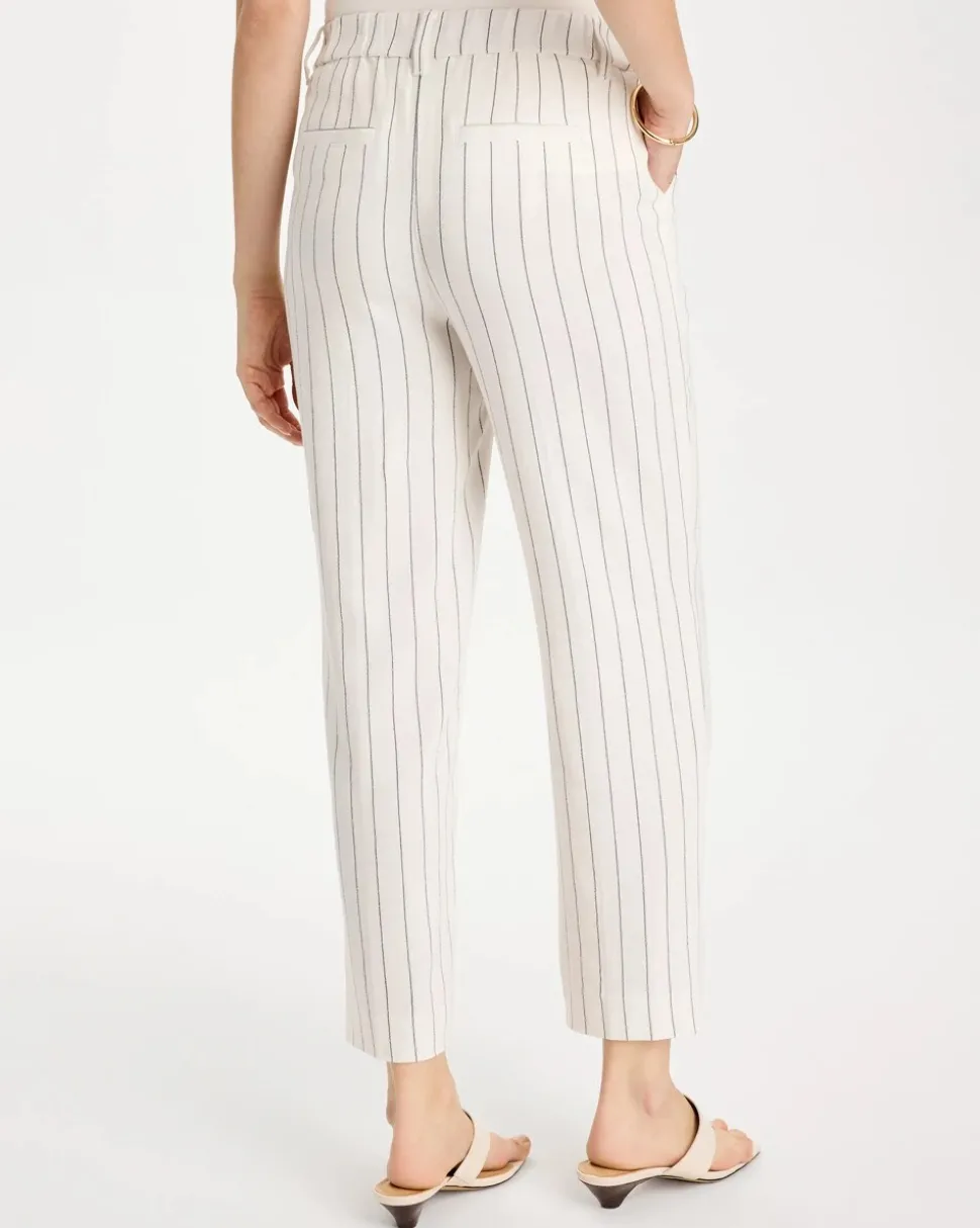 Striped Linen Wide-Leg Ankle Pants