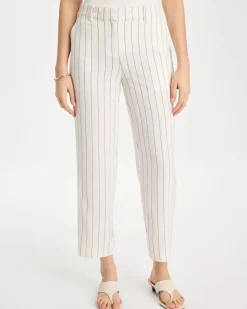 Striped Linen Wide-Leg Ankle Pants