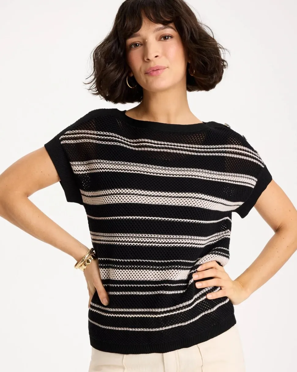 Striped Mesh Stitch Pullover Sweater