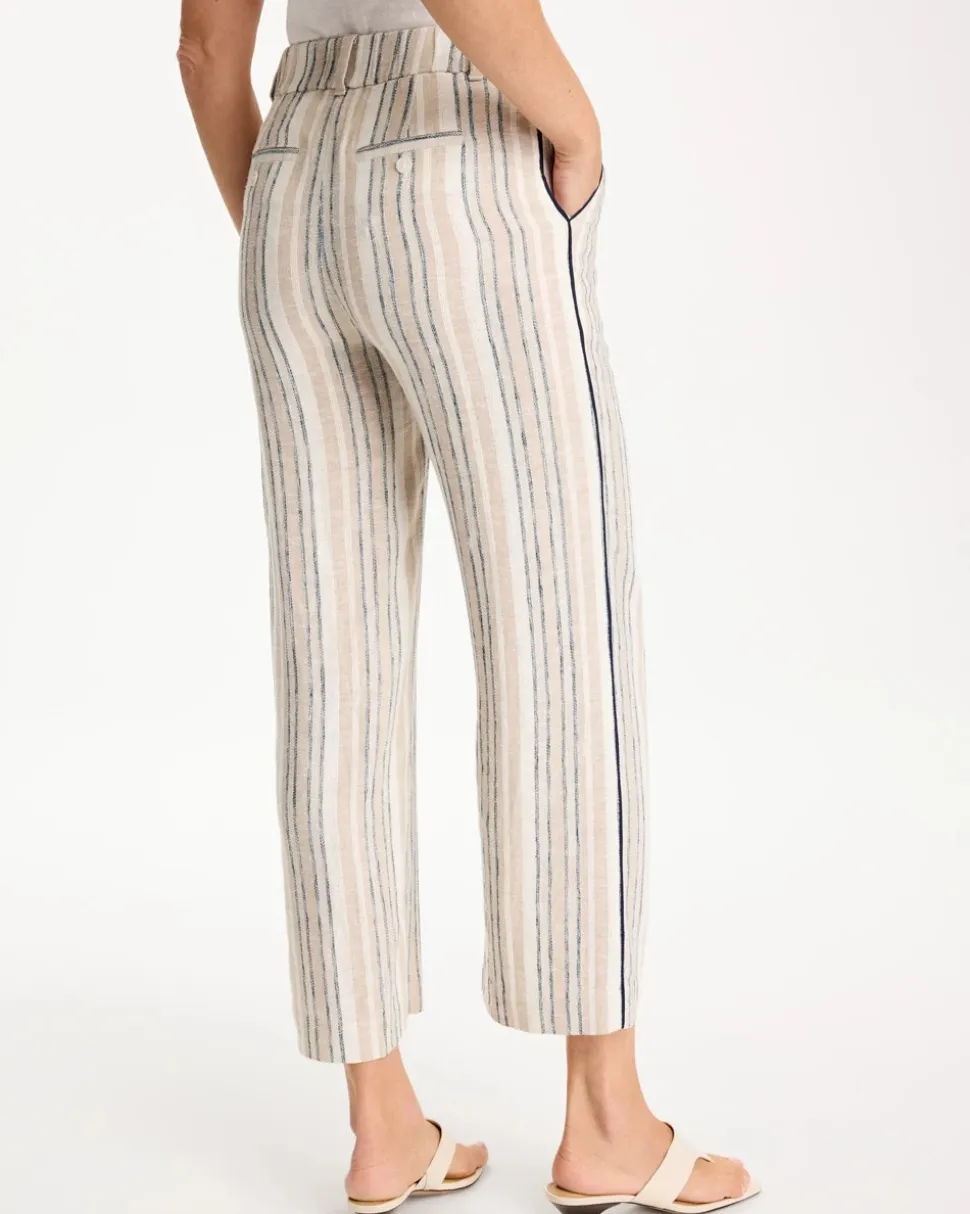Striped Piped Linen Fly Front Pants