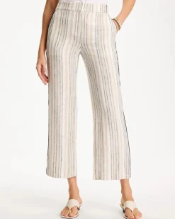 Striped Piped Linen Fly Front Pants