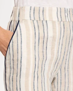 Striped Piped Linen Fly Front Pants