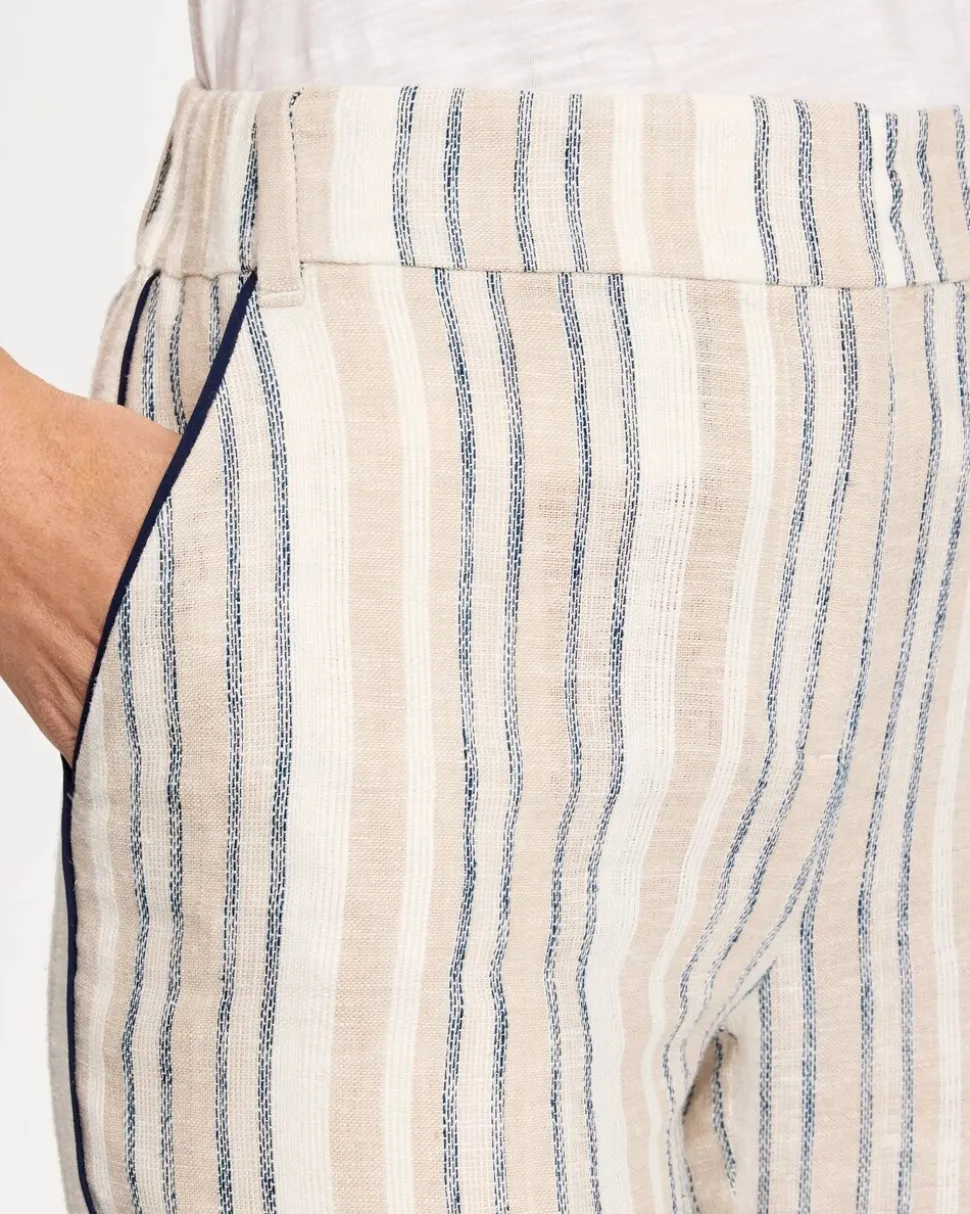 Striped Piped Linen Fly Front Pants