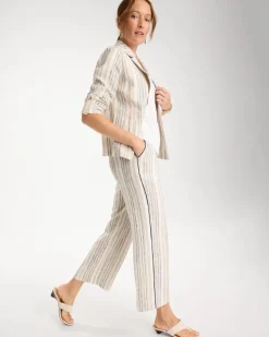 Striped Piped Linen Fly Front Pants