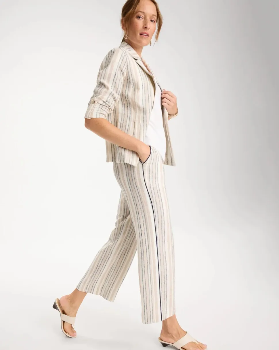 Striped Piped Linen Fly Front Pants