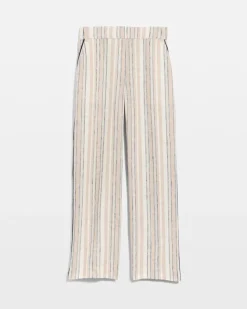 Striped Piped Linen Fly Front Pants