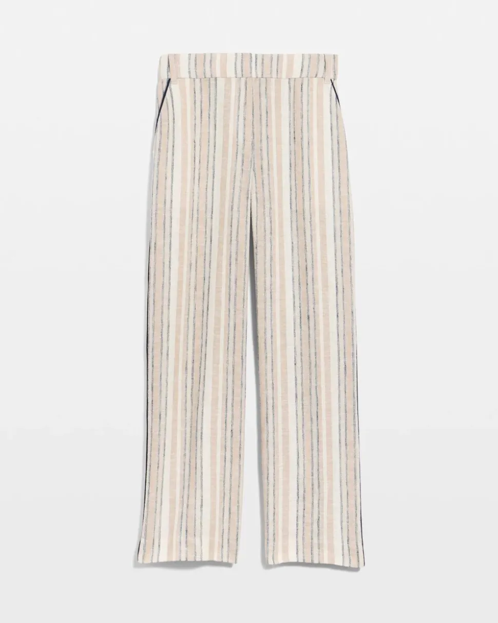 Striped Piped Linen Fly Front Pants