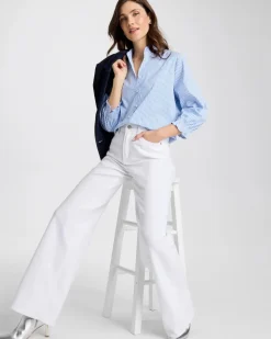 Striped Poplin Ruffle Neck Shirt
