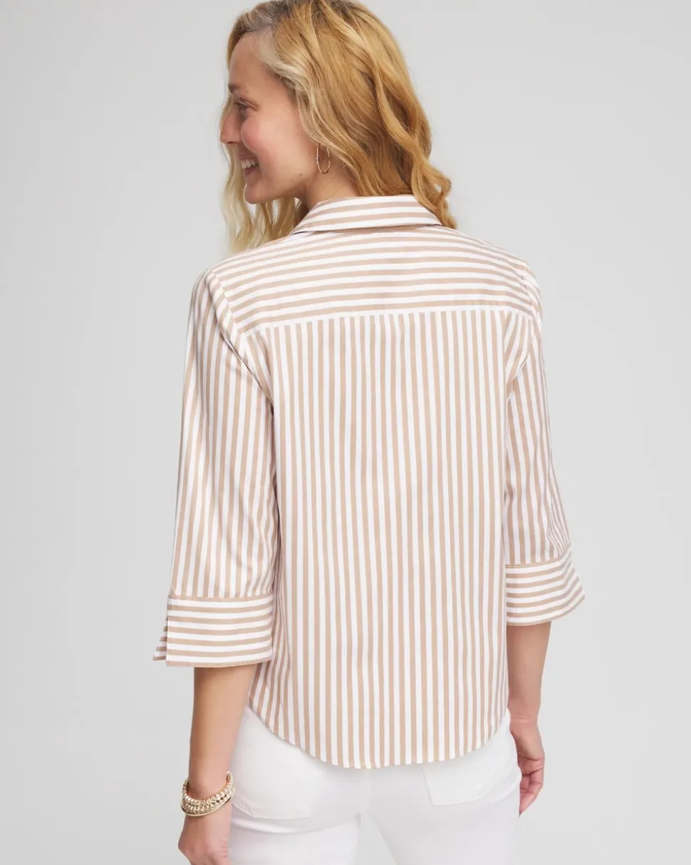 Striped Poplin Tie-Front Top