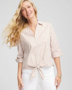 Striped Poplin Tie-Front Top