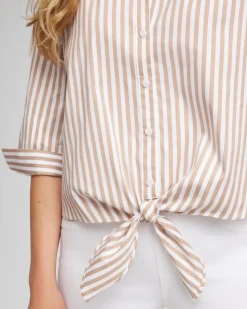 Striped Poplin Tie-Front Top