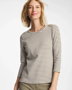 Striped Ribbed Button Crewneck Tee