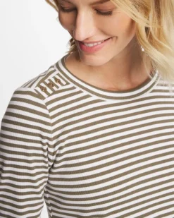 Striped Ribbed Button Crewneck Tee