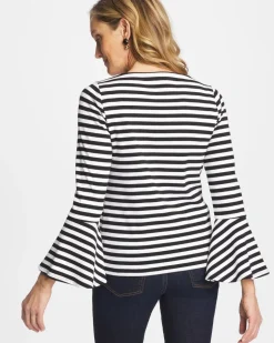 Striped Rib Knit Bell Sleeve Top
