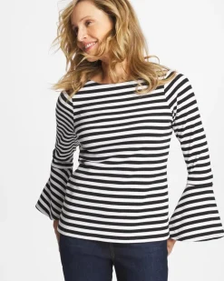 Striped Rib Knit Bell Sleeve Top