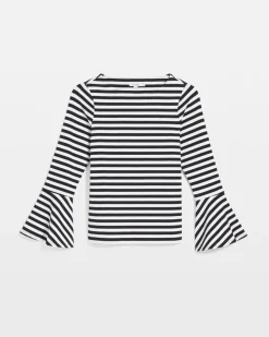 Striped Rib Knit Bell Sleeve Top