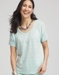 Striped Sweater-Trim Linen Tee