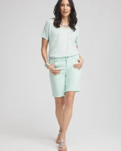 Striped Sweater-Trim Linen Tee