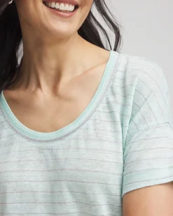 Striped Sweater-Trim Linen Tee