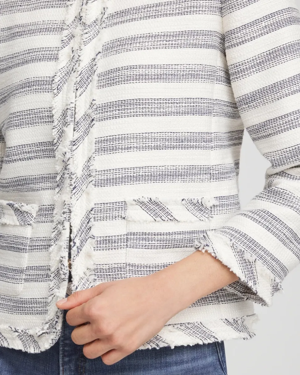 Striped Tweed Collarless Box Jacket