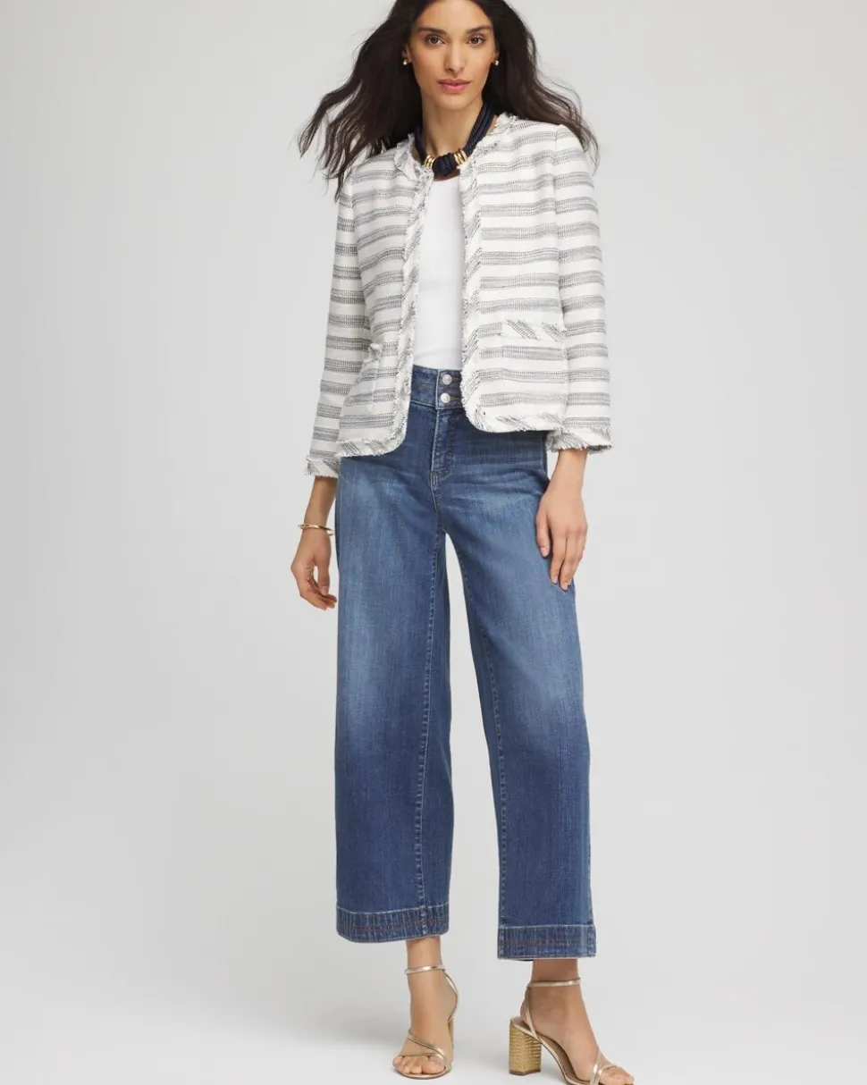 Striped Tweed Collarless Box Jacket