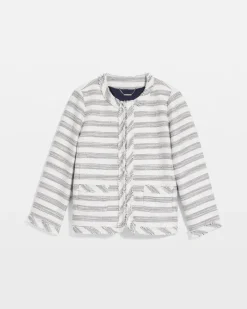 Striped Tweed Collarless Box Jacket