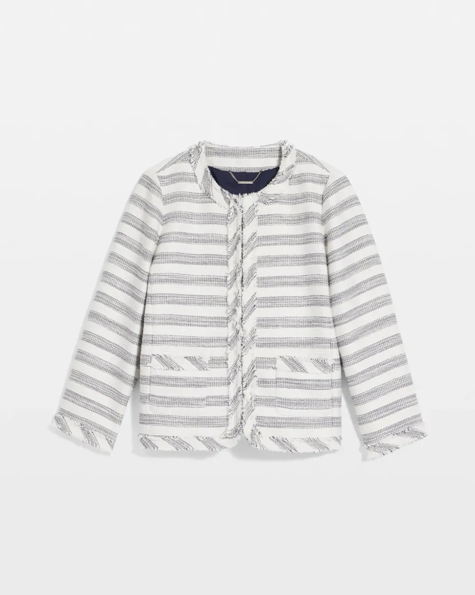 Striped Tweed Collarless Box Jacket