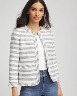 Striped Tweed Collarless Box Jacket