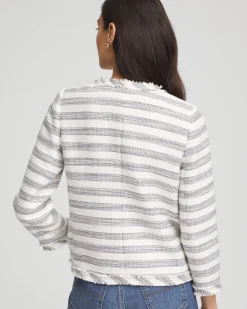 Striped Tweed Collarless Box Jacket